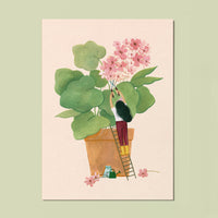Postkarte "Blumentopf Rosa"