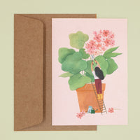 Postkarte "Blumentopf Rosa"