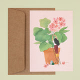 Postkarte "Blumentopf Rosa"