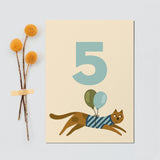 Postkarte Geburtstagstiere "5"