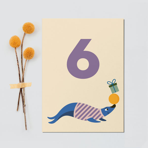 Postkarte Geburtstagstiere "6"