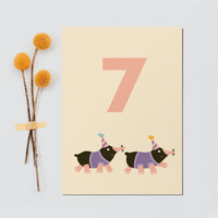 Postkarte Geburtstagstiere "7"