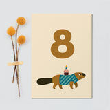 Postkarte Geburtstagstiere "8"