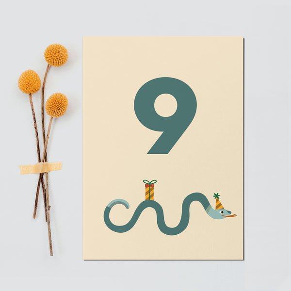 Postkarte Geburtstagstiere "9"